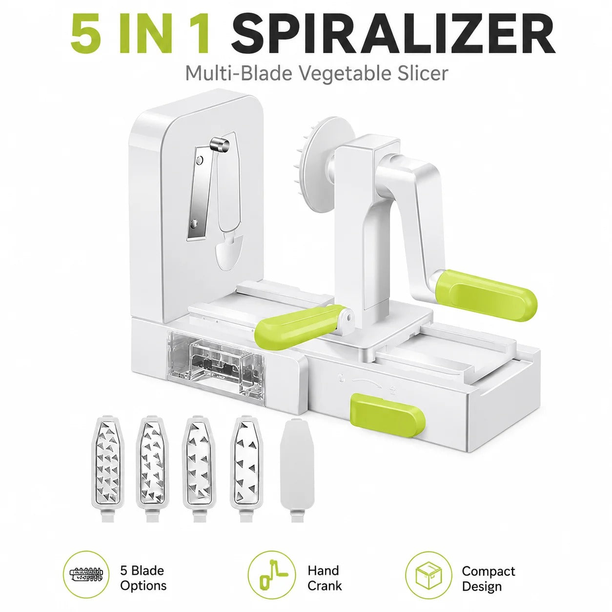 5 in 1 Hand Crank Vegetable Spiralizer Slicer Zucchini Noodle Maker Rotary Carrot Potato Shredder With 5 Blades Kitchen Tools