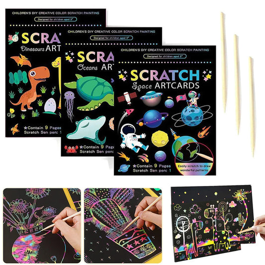 Rainbow Magic Scratch Off Paper Set for Kids Arts Scraping Painting Toy Children DIY Graffiti Book Montessori Educational Toys
