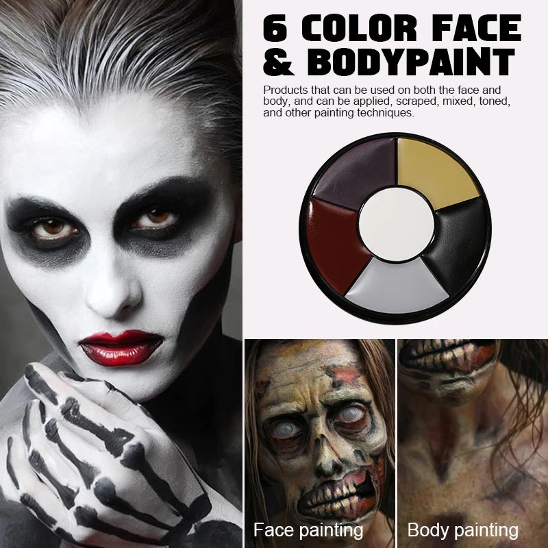 6-color zombie makeup set, SFX face painting set, Halloween, horror costumes,long-lasting and non-toxic,realistic zombie effects