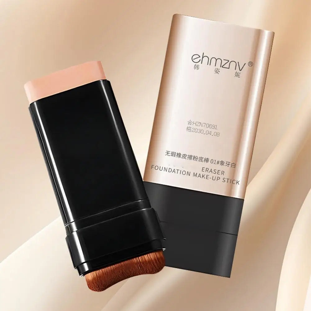 Flawless Eraser Foundation Stick,Korean Hydrating Lightweight Foundation Stick with Brush, Waterproof Thin and Cover Blemishes