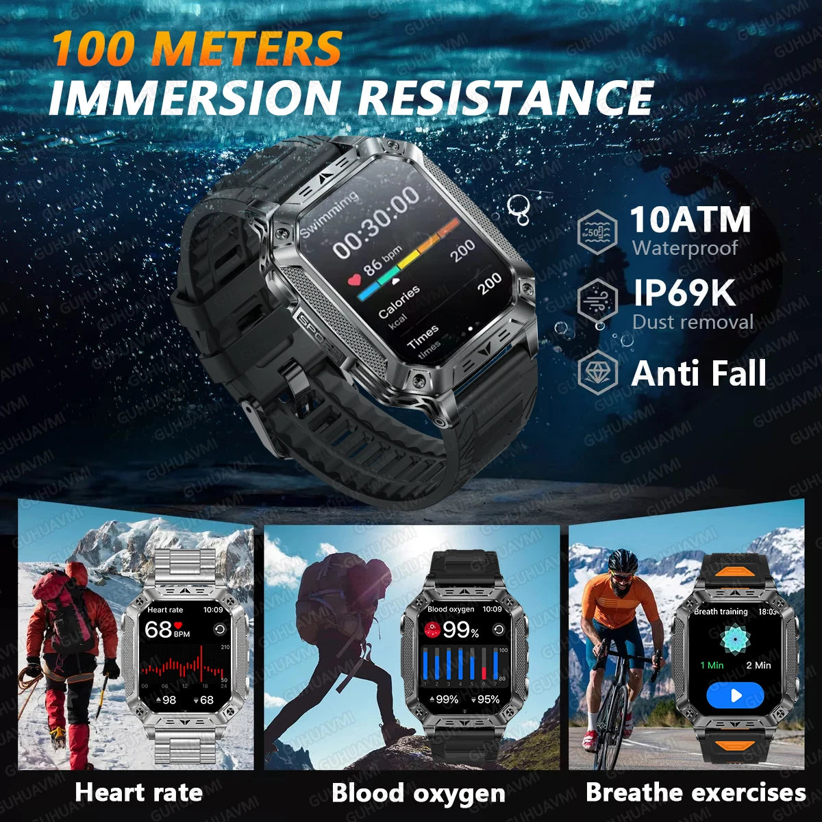 2026 HOT New 1400mAh Smartwatch Durable Large Battery 10ATM Waterproof Tactics GPS Flashlight 170+Sport SOS Call Smart Watch Men