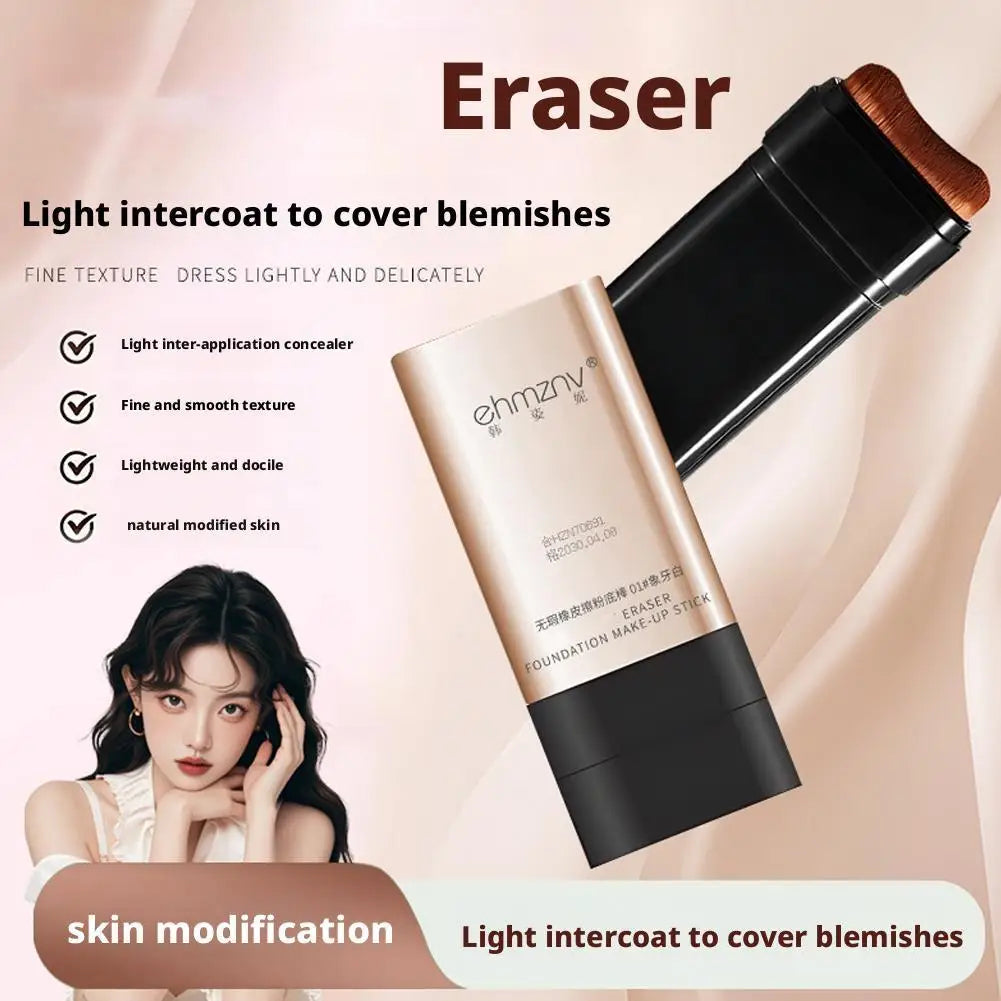 Flawless Eraser Foundation Stick,Korean Hydrating Lightweight Foundation Stick with Brush, Waterproof Thin and Cover Blemishes