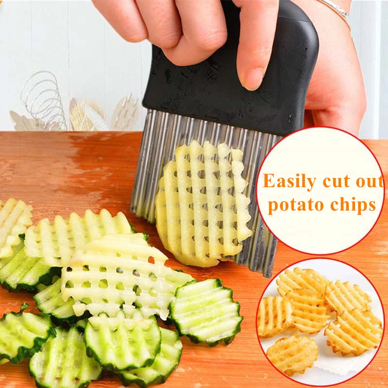 Late-Model Potato Chip Slicer Cutter Vegetable Fruit Corrugated Wavy Knife French Fries Potato Cutter Kitchen Gadget Accessories