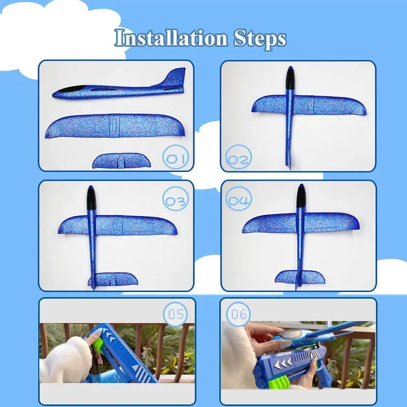 Kids 24/34cm Foam Plane Toy Gun Launcher Outdoor Toy for Boys Sport Catapult Game Children Girl Birthday Xmas Gifts