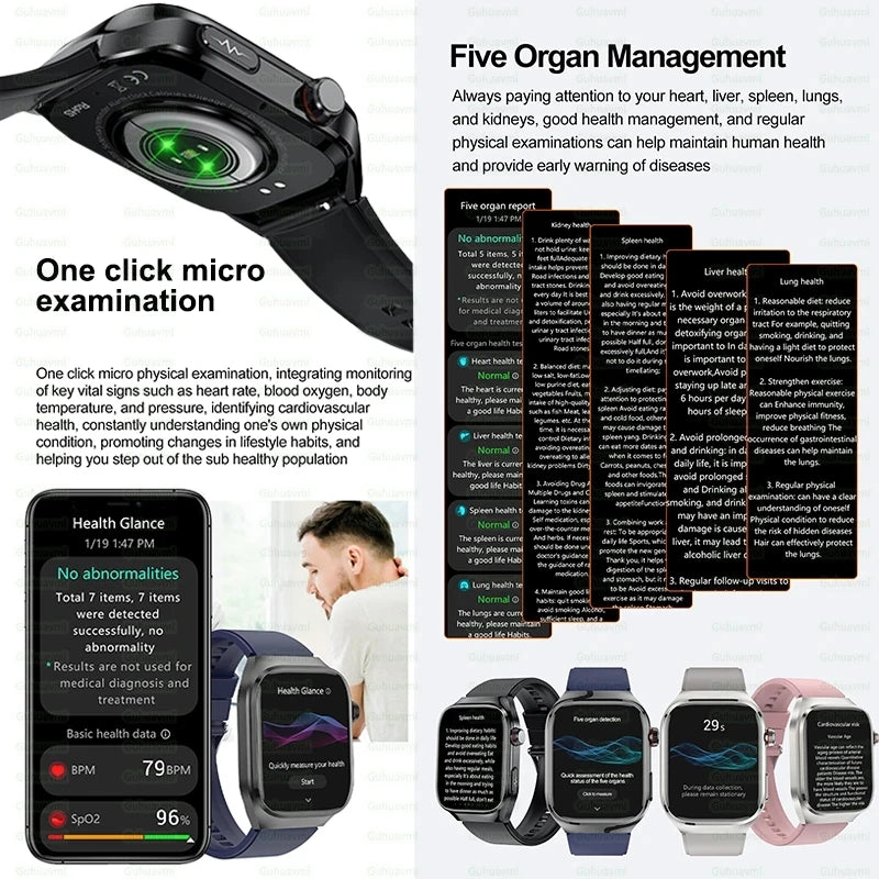 2025New Accurate Blood Fat Uric Acid Smart Watch Men Micro Physical Examination Five Organ HealthClock Bluetooth Call Smartwatch