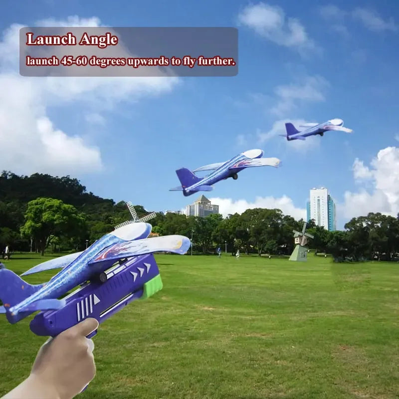Kids 24/34cm Foam Plane Toy Gun Launcher Outdoor Toy for Boys Sport Catapult Game Children Girl Birthday Xmas Gifts