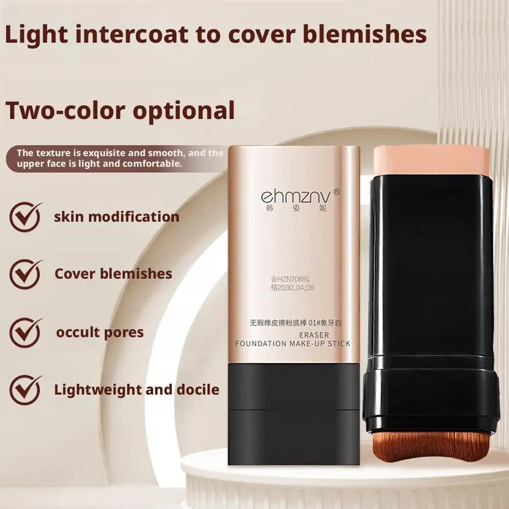 Flawless Eraser Foundation Stick,Korean Hydrating Lightweight Foundation Stick with Brush, Waterproof Thin and Cover Blemishes
