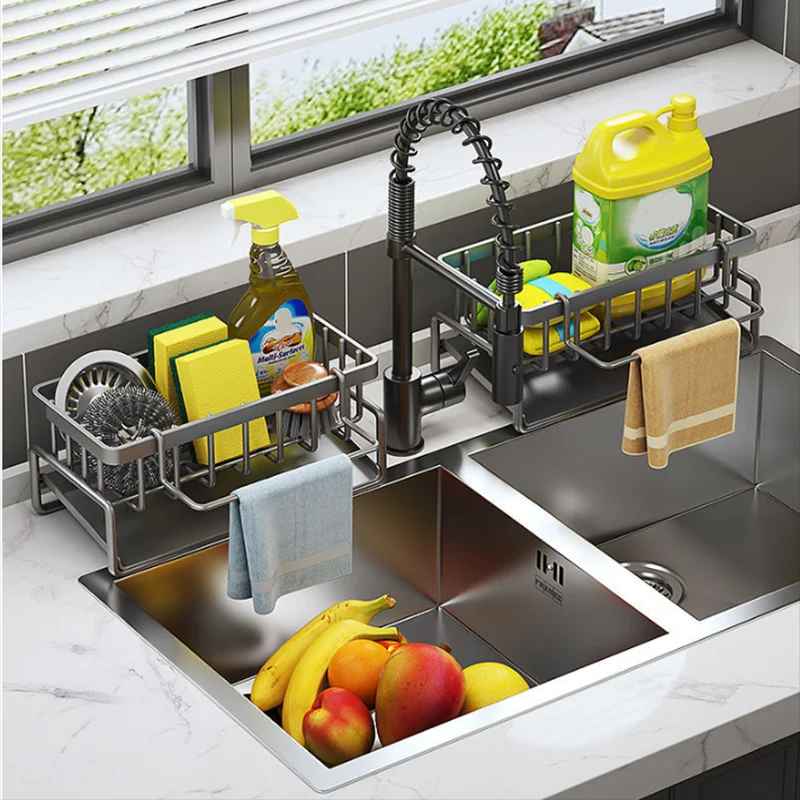 Kitchen Sink Drain Rack Organizer Plastic Self-draining Sink Shelf Soap Sponge Holder Dishcloth Towel Rack filter basket