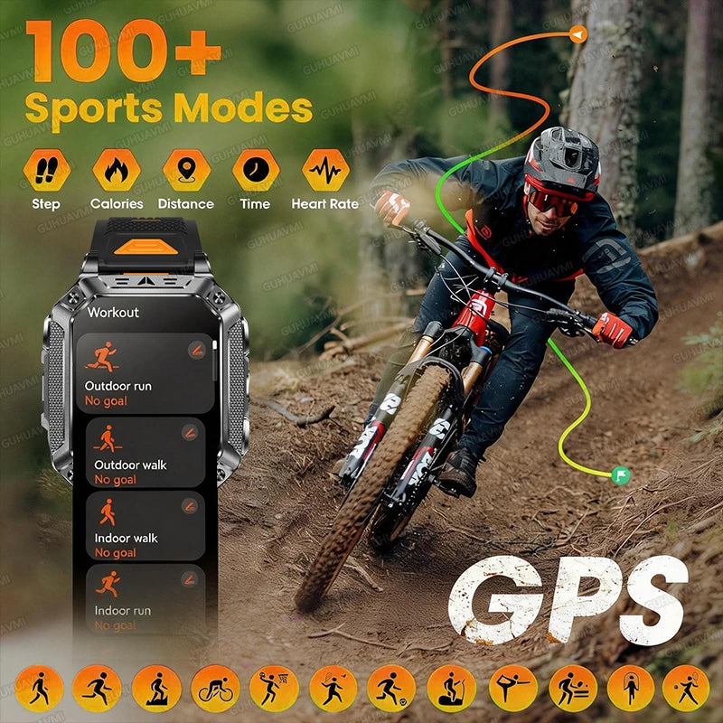 2026 HOT New 1400mAh Smartwatch Durable Large Battery 10ATM Waterproof Tactics GPS Flashlight 170+Sport SOS Call Smart Watch Men