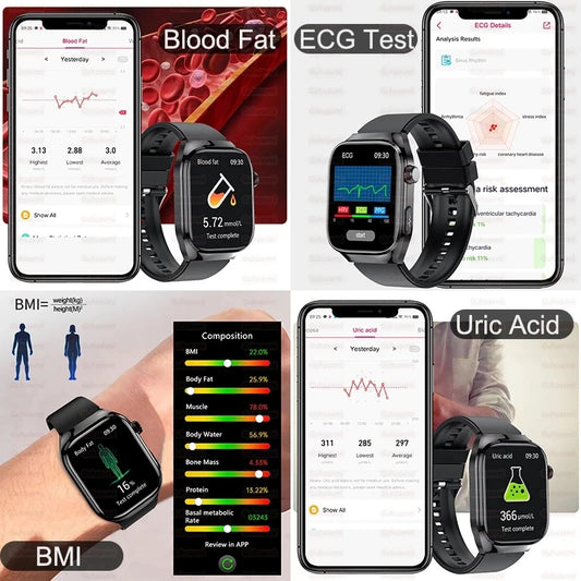2025New Accurate Blood Fat Uric Acid Smart Watch Men Micro Physical Examination Five Organ HealthClock Bluetooth Call Smartwatch