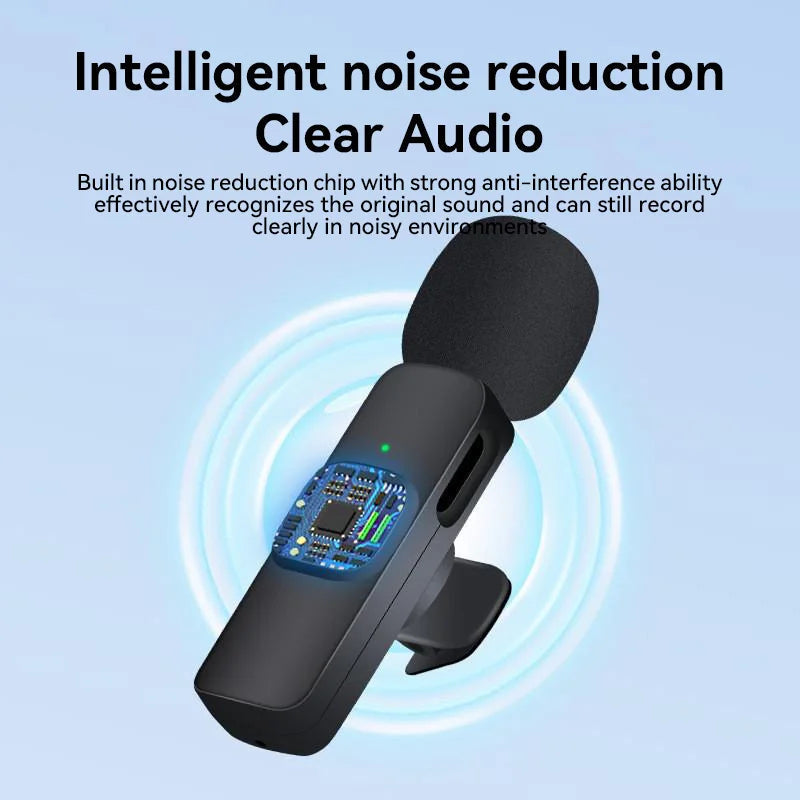 Portable Mini Wireless Lavalier Microphone K8 Intelligent Noise Reduction Audio Video Recording Live Broadcast for Phone