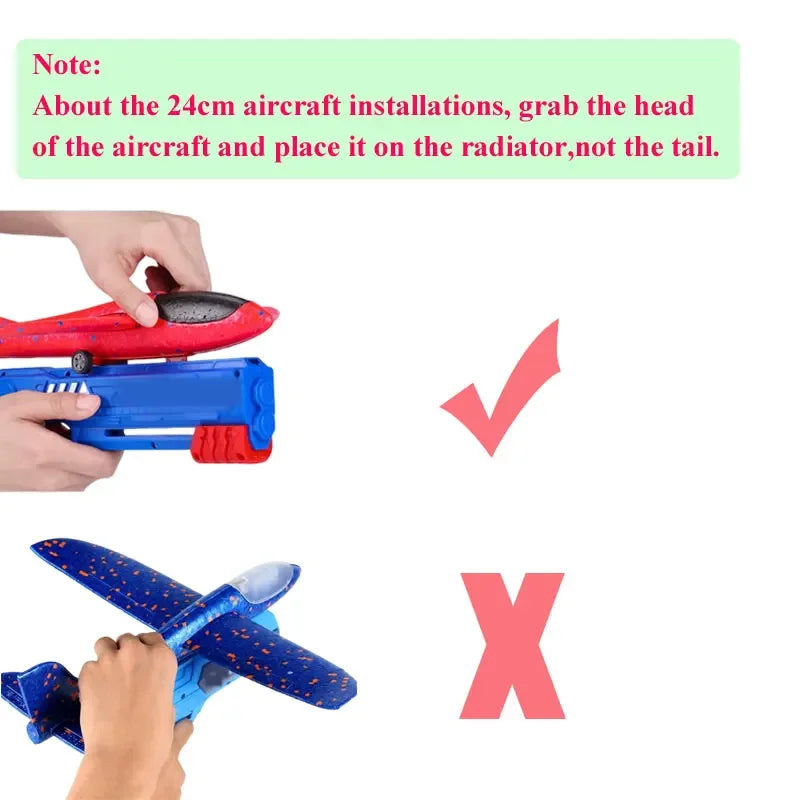 Kids 24/34cm Foam Plane Toy Gun Launcher Outdoor Toy for Boys Sport Catapult Game Children Girl Birthday Xmas Gifts