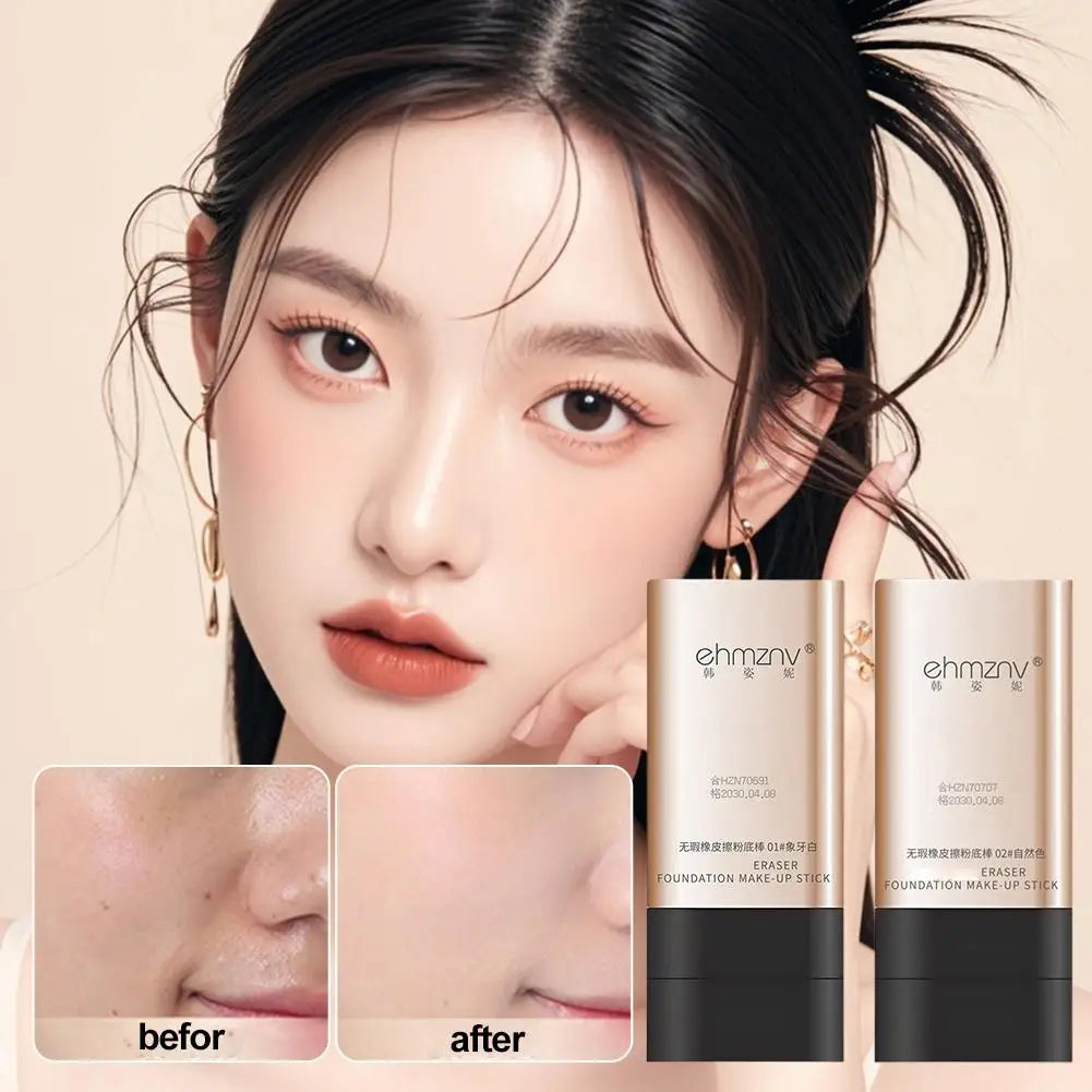 Flawless Eraser Foundation Stick,Korean Hydrating Lightweight Foundation Stick with Brush, Waterproof Thin and Cover Blemishes