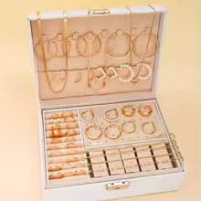 54 Pcs/Set Vintage Elegant Pearl Earrings Ring Heart Pendant Necklace Bracelet For Women Boho Daily Wear Jewelry Set Gifts 2024