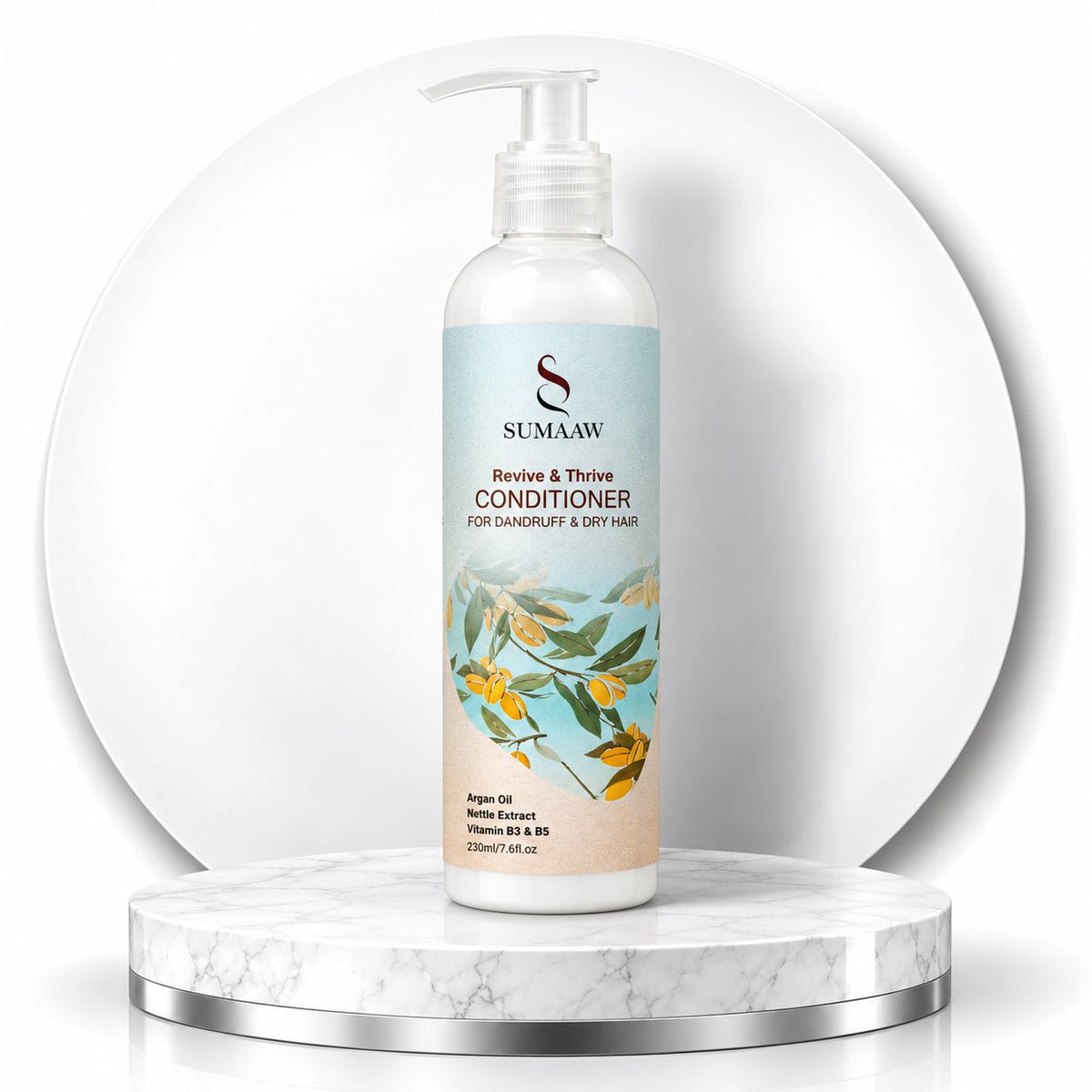 A bottle of Sumaaw Revive & Thrive Conditioner for sand drippy and dry hair