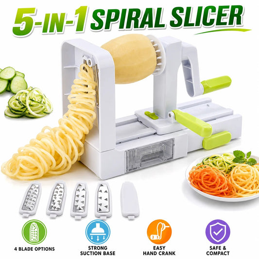 5 in 1 Hand Crank Vegetable Spiralizer Slicer Zucchini Noodle Maker Rotary Carrot Potato Shredder With 5 Blades Kitchen Tools