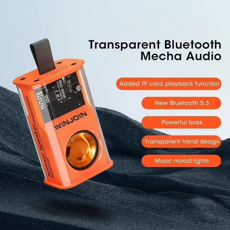 Transparent Mecha Bluetooth Speaker Wireless Bluetooth 5.3 Double Bass Diaphragm Subwoofer Music TWS RGB Light Mini Loudspeaker