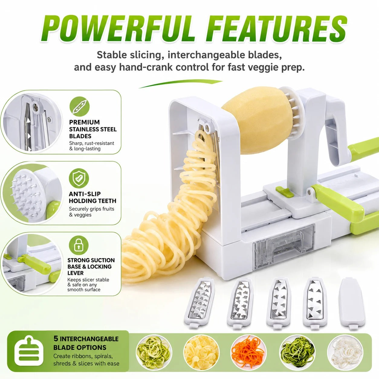 5 in 1 Hand Crank Vegetable Spiralizer Slicer Zucchini Noodle Maker Rotary Carrot Potato Shredder With 5 Blades Kitchen Tools