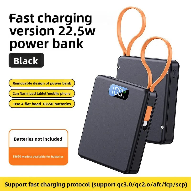 Power Bank Cases 10W Battery Holder Portable 22.5W Type C Fast Charging Shell for iPhone Xiaomi With Charging Cable