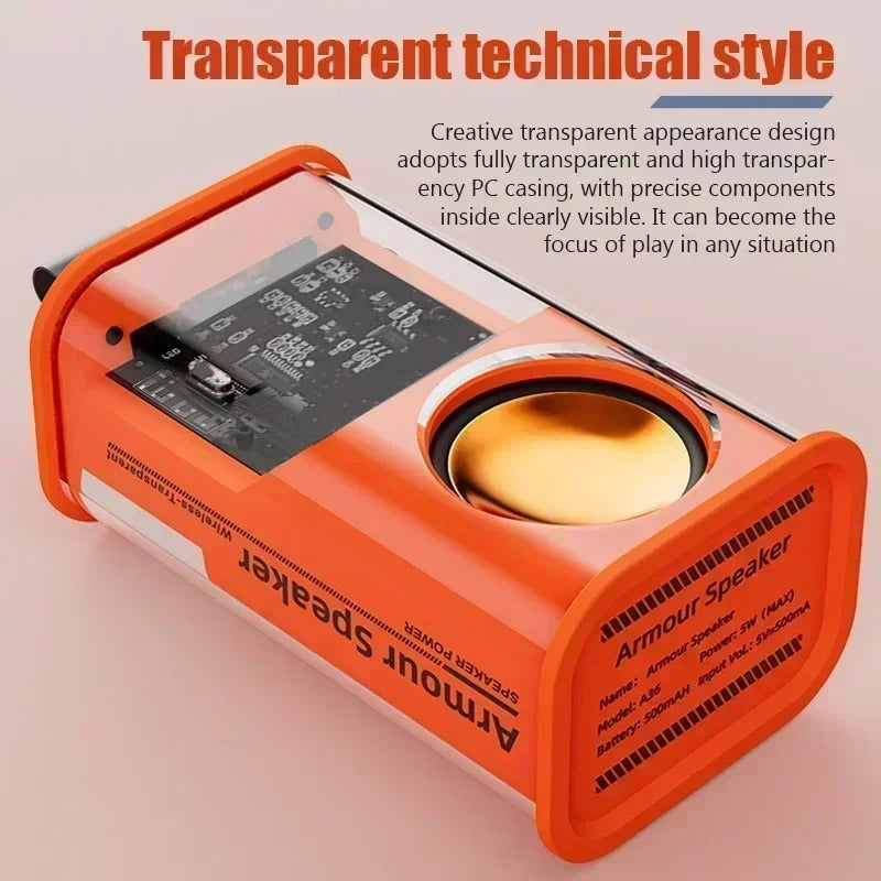 Transparent Mecha Bluetooth Speaker Wireless Bluetooth 5.3 Double Bass Diaphragm Subwoofer Music TWS RGB Light Mini Loudspeaker