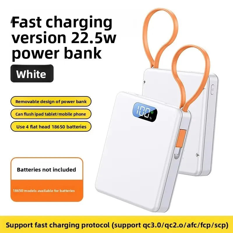 Power Bank Cases 10W Battery Holder Portable 22.5W Type C Fast Charging Shell for iPhone Xiaomi With Charging Cable