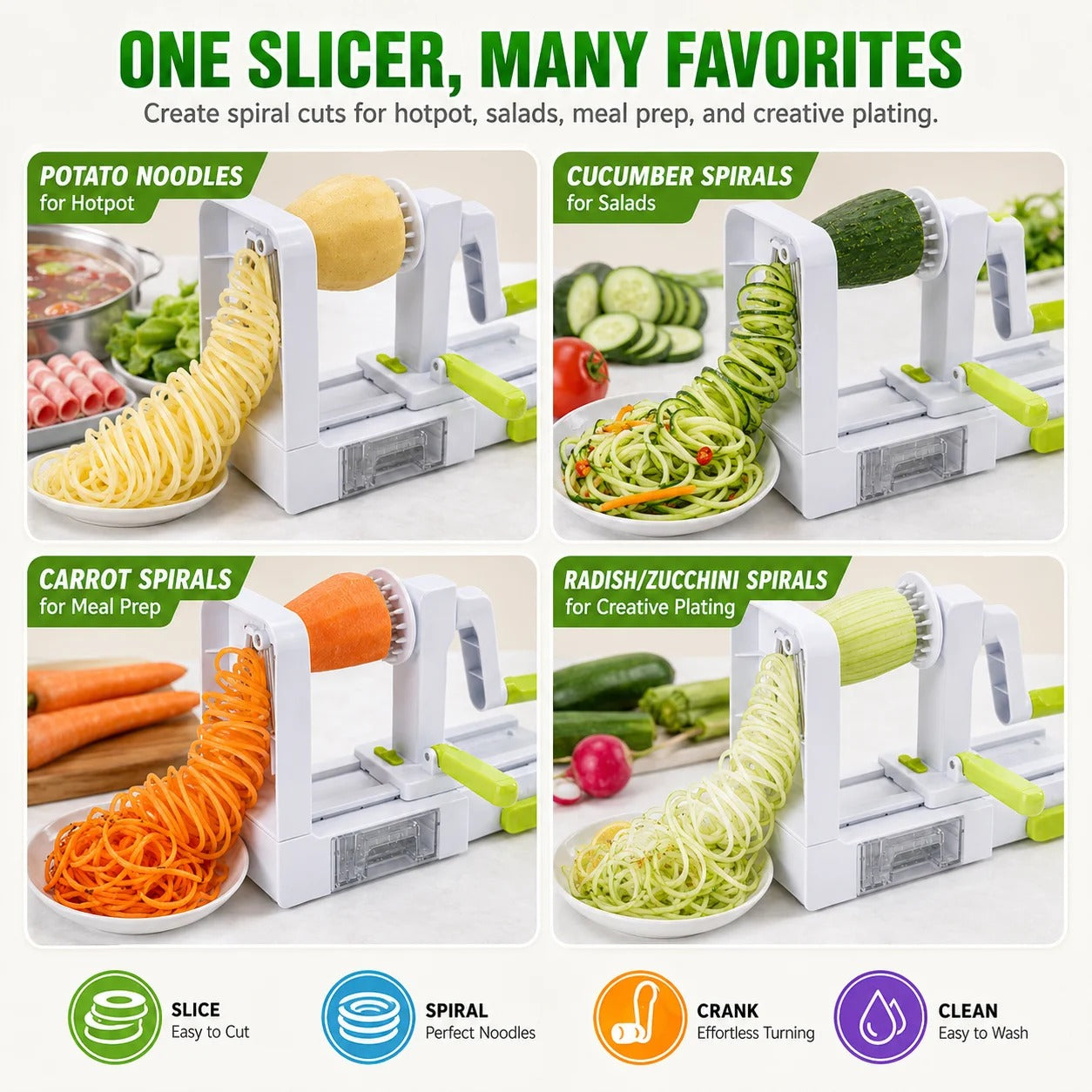 5 in 1 Hand Crank Vegetable Spiralizer Slicer Zucchini Noodle Maker Rotary Carrot Potato Shredder With 5 Blades Kitchen Tools