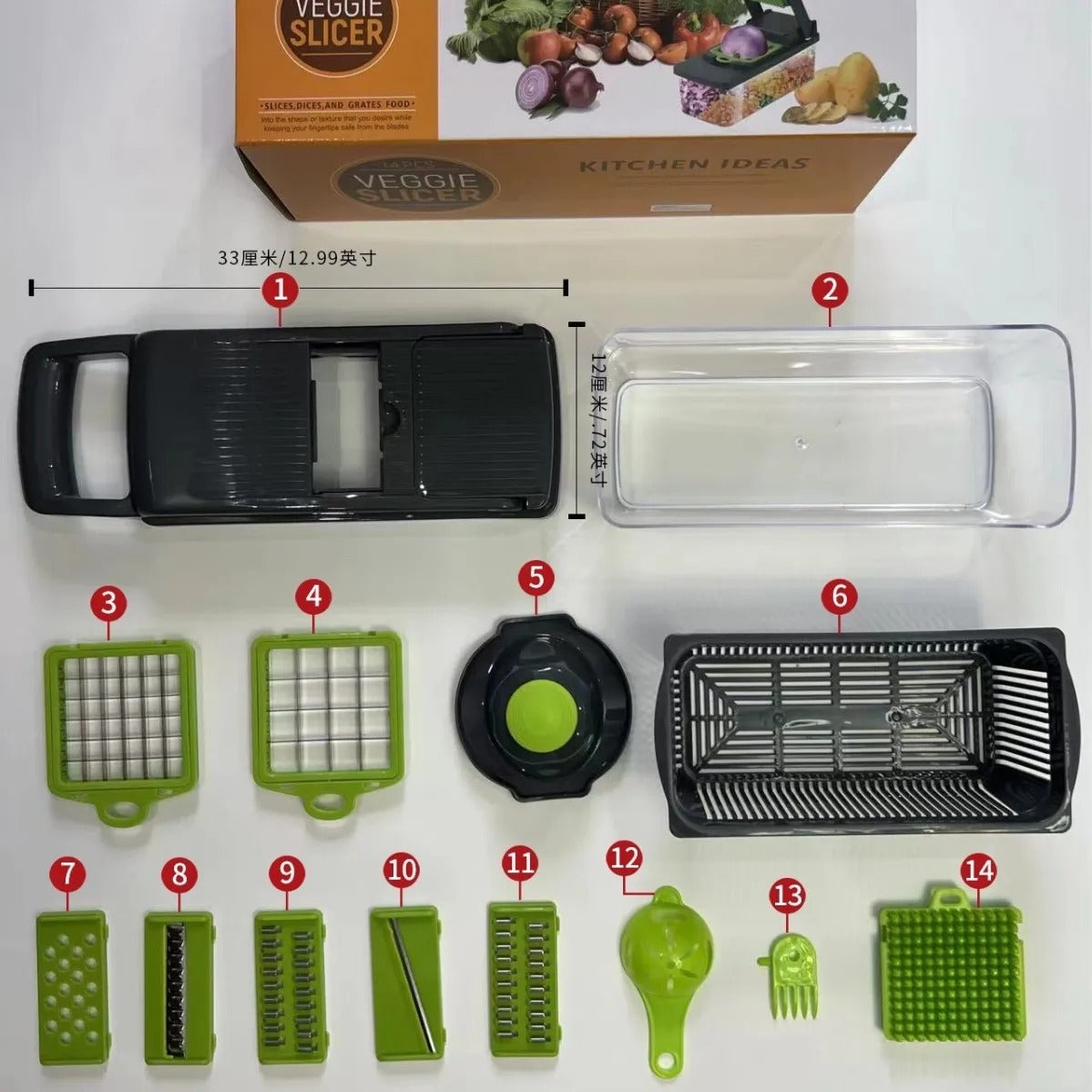 14pcs/16pcs Set,Vegetable Chopper, Multifunctional Fruit Slicer, Manual Food Grater, Vegetable Slicer, Cutter With Container